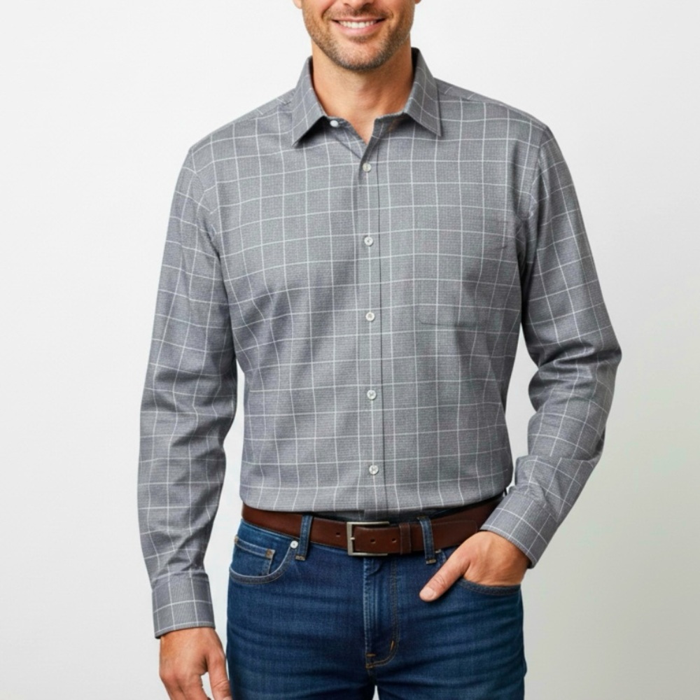 Van Heusen Traveler Men Gray Long Sleeve Button Shirt Non Iron NWT